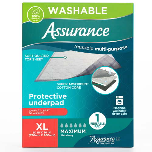 Assurance Washable Protective Underpad XL, Reusable Leakproof Bed and Furniture Protector 30x36 inches