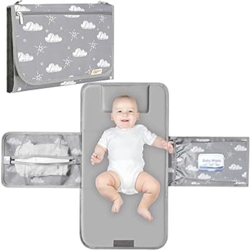 Diaper Changing Pad, Extra Large Portable Changing Pad for Baby with Wipes Holder, Foldable Travel Diaper Changing Mat with Shoulder Strap