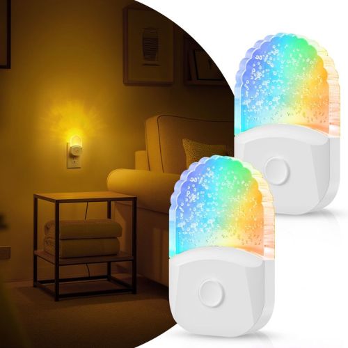 DORESshop 2-Pack RGB LED Night Lights Plug into Wall, 8-Color Changing with Sensor, Dimmable Nightlight for Kids Bedroom, Bathroom