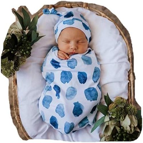 KAIXIN Swaddle Sack; Baby Cocoon Swaddle Wrap; Newborn Sage Swaddle with Matching Top Knot Hat ; Sleep Sack - Newborn Photography Prop (Blue)