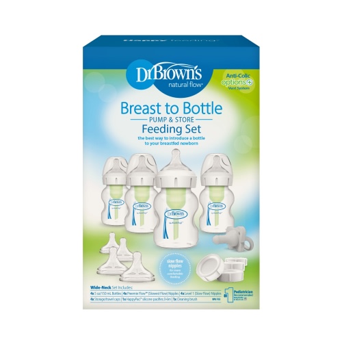Dr. Brown’s Natural Flow Anti-Colic Options+ Wide-Neck, Breast to Bottle Pump & Store Feeding Set, 0m+