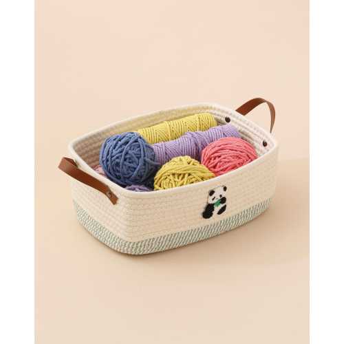 Cotton Rope Storage Basket with Leather Handles, Rectangular Nursery Organizer, Baby Shower Gift