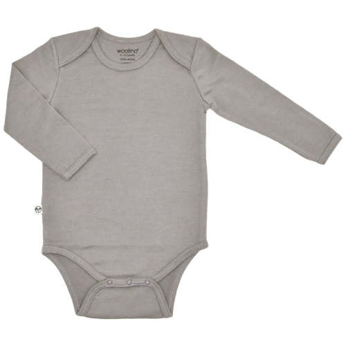 Baby Bodysuit, Long Sleeve, Merino Wool, Dove 3-6 Months