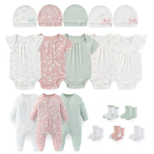 falianni 0-9M Unisex Baby 18‑Piece Layette Clothing Set | Snap Closure Design,18‑Piece New Born Layette Set,Coming Home Outfit,Essentials,Includes Bodysuits,Rompers,Hats and Socks
