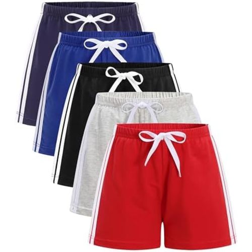 GFQLONG 5 Pack Toddler Boys Girls Cotton Athletic Running Shorts, Kids Summer Casual Fashion Soccer Shorts