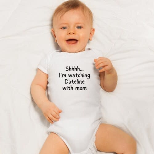Watching Dateline with Mom Infant Fine Jersey Bodysuit, Baby Shower Gift, Keith Morrison, True Crime Junkie, Crime Show, Funny Infant Shirt