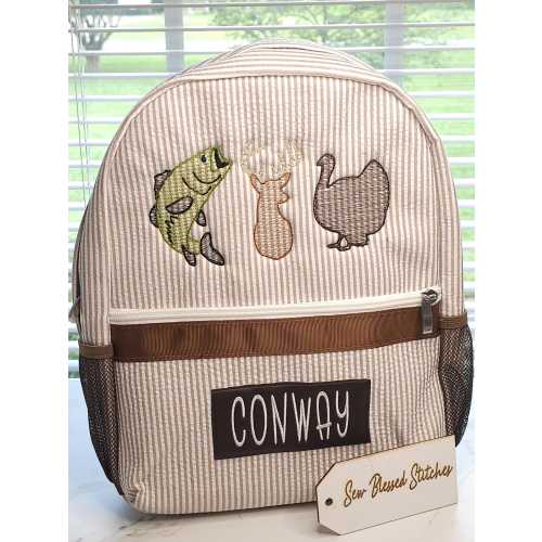 Personalized Seersucker Backpack: Hunting, Preschool, or Diaper Bag