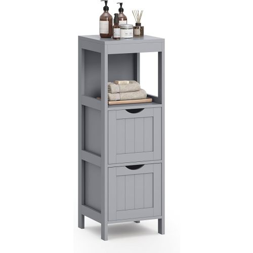 VASAGLE Storage Cabinet, Storage Organizer Rack Stand for Bathroom, Living Room, Bedroom, Multifunctional Corner Unit, 2 Drawers, 35 Inches in Height, Dove Gray UBBC042G02