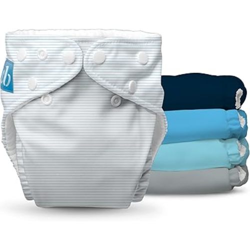 Charlie Banana Cloth Diapers, Reusable, Washable, Adjustable One Size Diaper, for Babies and Toddlers, with Absorbent Inserts - Pastel Blue, 5 Pack