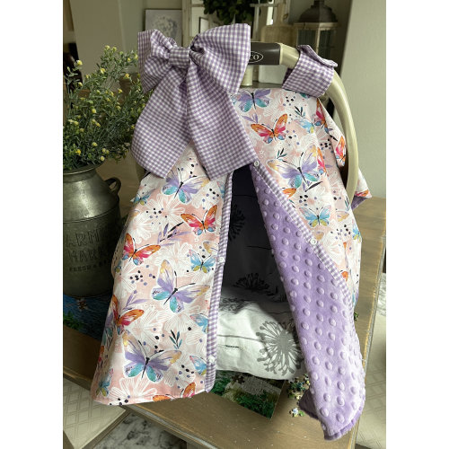 Baby Car Seat Cover - Butterflies with soft Minky - Baby Girl - Shower Gift - Floral purple pink