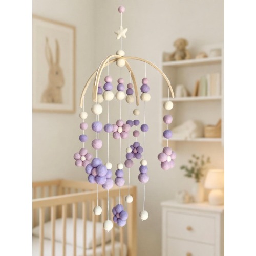 Lilac daisy baby mobile: Felt Ball Nursery Decor - baby shower gift