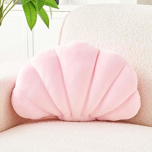 Uvvyui Pink Seashell Decorative Throw Pillow, Soft Velvet Shell Shaped Pillow, 13x10 inches