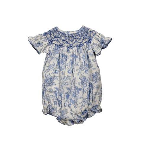 Lulu Bebe Baby Girl Emmie Smocked Bishop Bubble - Blue & White Floral