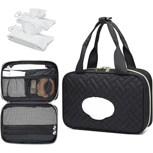 Fwkekye Diaper Bag Organizer with 2 Pieces Wipes Dispensers, Portable Stroller Mini Diaper Bag Pouches Travel Gear, Foldable Newborn Baby Essentials, Small Clutch, Black