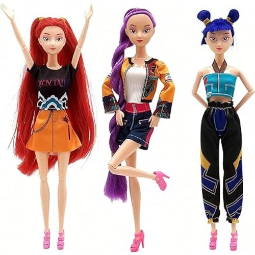 3Pcs Kpop Demon Hunters Dolls Toys Set, 11.5-inch Poseable Dolls with Movable Joints, Collectible Model Toys for Fans and Kids Game Gift