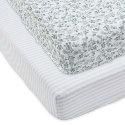Parent's Choice 100% Cotton Fitted Crib Sheets for Baby Boys and Girls, Neutral Green Leaves, 2-Pack, Crib Bed