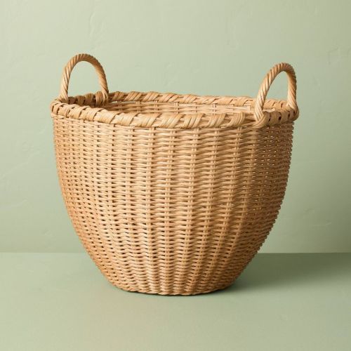 Medium Round Woven Rattan Storage Basket with Handles - Hearth & Hand™ with Magnolia