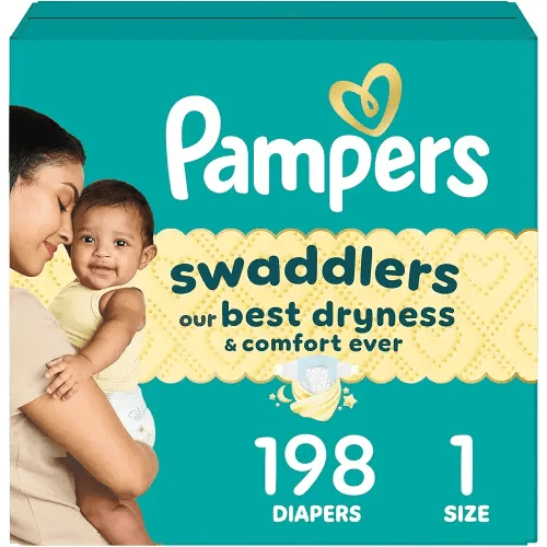 Pampers Swaddlers Diapers, Size 1 (8-14 lbs), 198 Count, Absorbent, Keeps Baby Dry and Comfortable, Skin Safe Disposable Baby Diaper (Packaging May Vary)