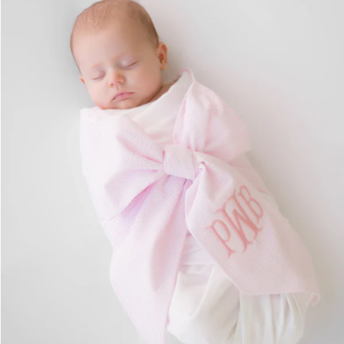 Bow Swaddle ® - Pink Savannah Seersucker