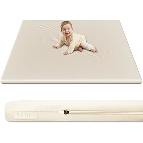 Padded Baby Play Mat Soft Vegan Leather with Thicken Foam Mat Easy Wipe-Clean Cushioned & 2 Sides Waterproof Baby Tummy Time Playmat Fits 50" x50" Playpens
