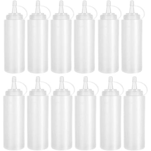 12 Pack 8 oz Plastic Squeeze Bottles Multipurpose Squirt Bottles for Ketchup,Condiments,BBQ Sauce,Dressing,Barbecue,Grilling,Crafts,Syrup and More