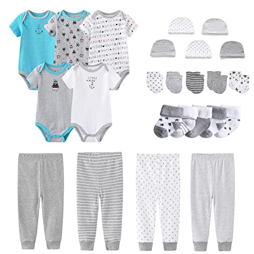 MAMIMAKA Newborn Layette Gift Set Bodysuits Pants for Baby Girl and Boy 24 Piece 100% Cotton Essentials and Accessories