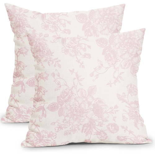 Vintage Floral Pillow Covers 16x16 Inch Set of 2 Light Pink and Cream Floral Throw Pillow Covers Chinoiserie Flower Pillowcases Rustic Farmhouse Cushion Covers for Couch Home Decor