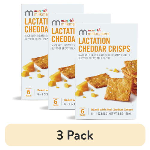 (3 pack) Munchkin® Milkmakers® Lactation Cheddar Crisps for Breastfeeding Moms, Fenugreek-Free, 6 Count