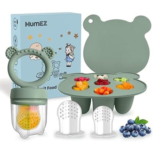 Baby Fruit Feeder Pacifier - Convenient Food Feeder Set, Easy Self-Feeding Journey with Food Dummy Feeder, Food Freezer Trays Included