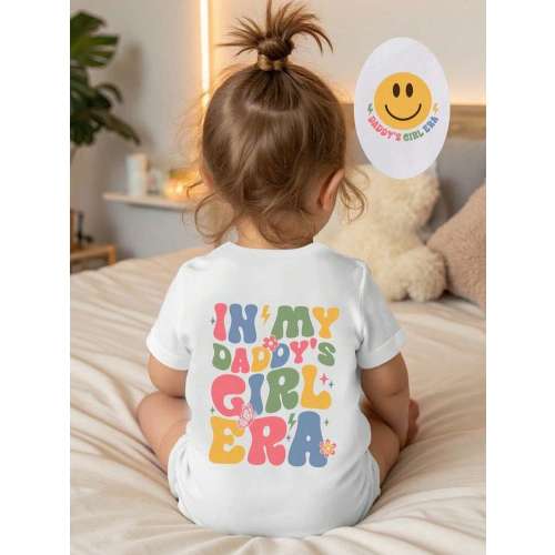 SHEIN Playful Pals Baby Girl Casual Fashionable Creative Smiling Face, Colorful Slogan & Letter Graphic Print Short Sleeve Bodysuit | SHEIN
