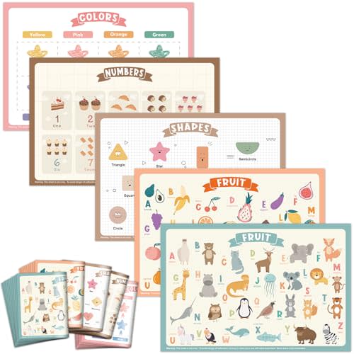Disposable Placemats for Baby & Toddler, 50 Pack Sticky Kids Placemat for Restaurant, Travel, Party, 12" נ18 Picnic Table Mats, 5 Funny Designs for Kids