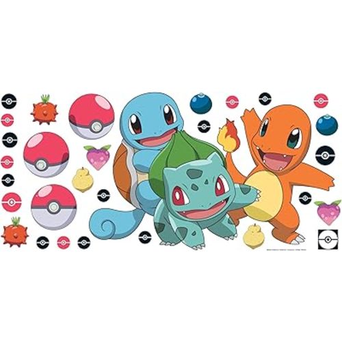 RoomMates RMK5361GM Pokémon Squirtle, Charmander, and Bulbasaur Peel and Stick Giant Wall Decals