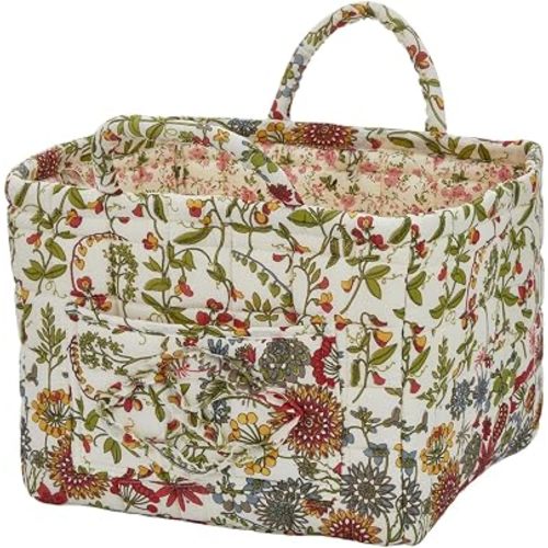 Boho Fabric Storage Basket, Large Capacity Laundry Basket, 12.2'' x 10.23'' x 10.23'' Collapsible Laundry Hamper with Easy Carry Handles (C Multi-Color 7, L)