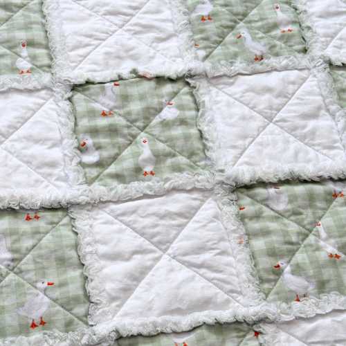 Ducks, Green & White Gingham Baby Rag Quilt