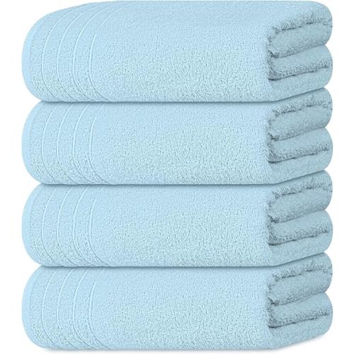 4 Piece Extra Large Bath Towels 30 x 60 Inches, Sky Blue