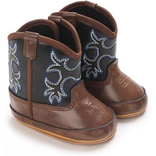 Baby Cowboy Boots Western Boots Toddler Cowboy Bootie Soft Sole Non-Slip Crib Shoes for Infant Boys Girls 0-18 Months