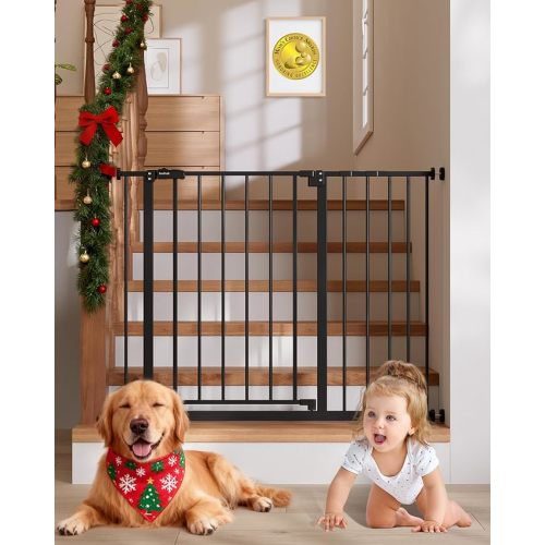 InnoTruth 29.5–40.75" Baby Gate for Stairs, 30" Tall Dog Gates for Doorways & Hallways, Safety Gate for Kids & Pets, Pressure-Mounted Walk-Through with Dual Lock & 2-Way Swing, Black