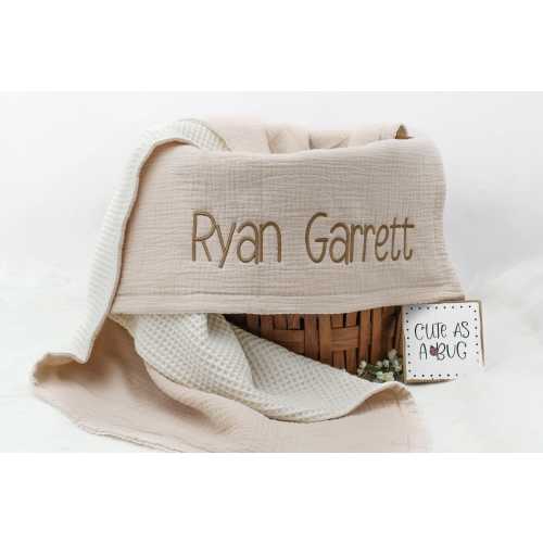 Personalized Baby Blanket with Name, Muslin Swaddle, Waffle knit blanket, Custom Newborn Gift, Baby Shower Gift, Embroidered Blanket