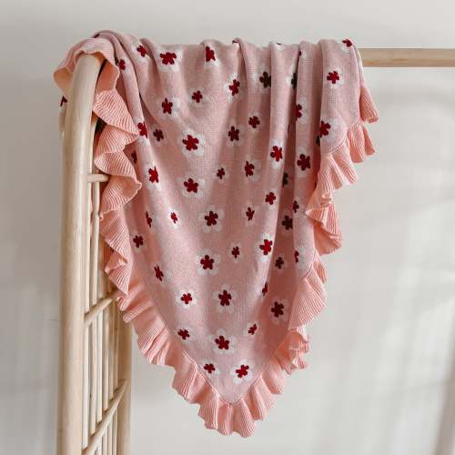 Heirloom Poppy Frill Knit Blanket - Blush Floral