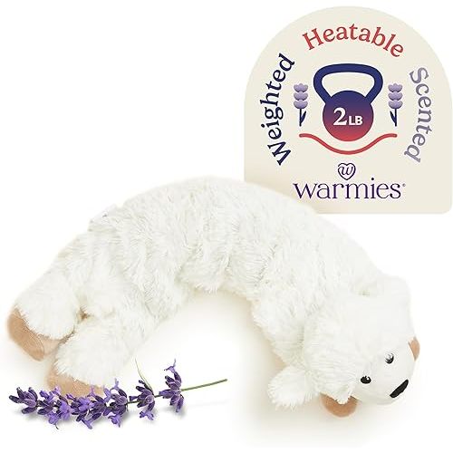 warmies Microwavable Neck & Shoulder Wrap - Heating & Cooling Plush Pad for Calming Relaxation - Weighted & Heated Neck Warmer with Scented Lavender - Microwave Heat Pad for Aches & Pain - Sheep