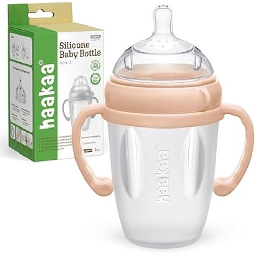 haakaa Gen. 3 Silicone Baby Bottle 250ml /8.4oz – Baby Bottles for Babies 6M+, BPA-Free Breastfeeding Baby Bottle with Natural Latch, Variable Flow Anti-Colic Silicone Baby Bottle– Peach