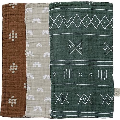Mebie Baby Burp Cloths, Printed 3-Pack, Muslin Burp Cloth Set for Spit Up, Drool, and More, Boho Burp Cloths for Baby Boy and Girl, Baby Must Haves for Registry Lists and Gifts for Newborns