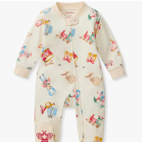 Burt's Bees Baby Boys' Organic Cotton Christmas Sleep and Play Footed Pajamas