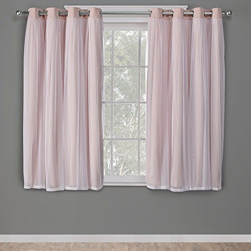 TOWN & COUNTRY LUXE Talia Double Layer Indoor Curtains, Sheer and Room Darkening Blackout, Grommet Top, Energy Efficient, 2-Pack Set, 52"W x 63"L (Pack of 2), Rose Blush 2 Count