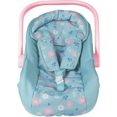 Adora Baby Doll Car Seat with with Removable Seat Cover - Machine Washable, Fits Most Dolls & Plush Animals Up to 20”, Birthday Gift for Children Ages 2+ - Blue Flower Power