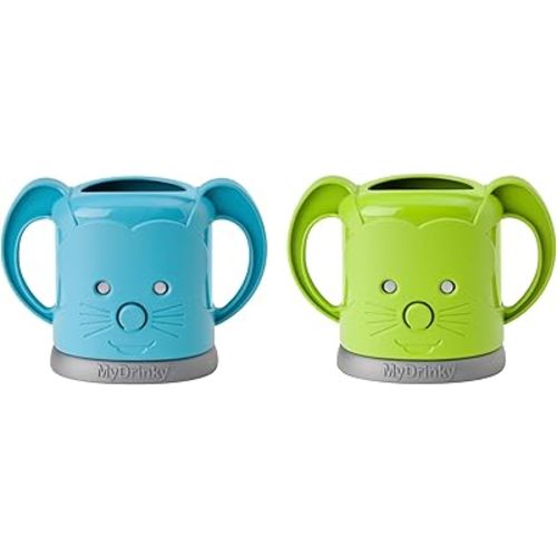 InchBug MyDrinky Pouch Holder No Squeeze, Reusable Drink Holder for Kids, Toddler and Babies | BPA-Free & Squeeze-Proof Cup Holder for Juice Boxes, Food Pouches | Dishwasher Safe, 2-Pack LIME/AQUA