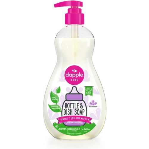 Dapple Baby Bottle Soap, Hypoallergenic Dish Soap for Baby Bottles, Powered by Plants, 1 Pump Included, Packaging May Vary, Fragrance Free, 16.9 Fl Oz (Pack of 3)