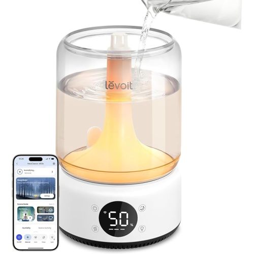 Levoit Smart Humidifier for Bedroom, 4.2L Top Fill Cool Mist for Large Room | Dishwasher Safe/Easy Clean, 21dB/42H Runtime, for Baby/Plants, APP/Voice Control, Light/Music Scene Mode, NeoClassic 450S