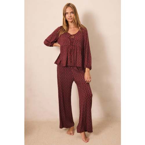 Midnight Daisy Tie-Top Long-Sleeve Women’s Sleep Set