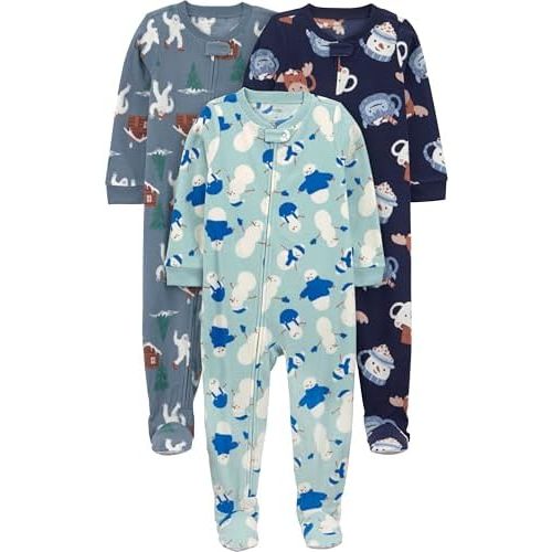 Simple Joys by Carter's Toddlers and Baby Boys' Loose-Fit Flame Resistant Fleece Footed Pajamas, Pack of 3